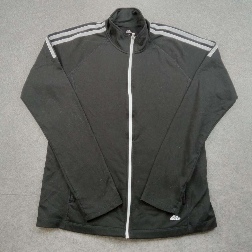 Adidas Jacket Womens Medium Black Full Zip Golf 3 Stripe Track Athletic Coat